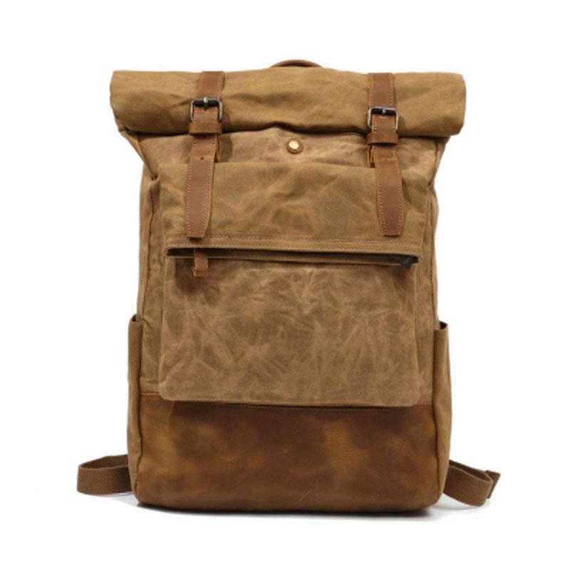 Waxed Canvas Mens Travel Backpacks Canvas School Backpacks Laptop Backpack for Men