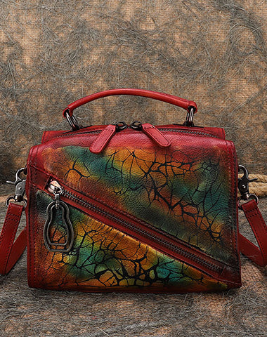 Best Brown Leather Womens Buston Handbag Handmade Cube Handbag Crossbody Purse f FDS04281060