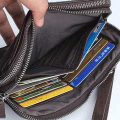 Handmade Leather Mens Cool Long Leather Wallet Zipper Clutch Wristlet Wallet for Men