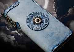 Handmade Leather Mens Tibetan Chain Biker Wallet Cool Leather Wallet Long Clutch Wallets for Men