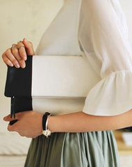 Handmade Vintage Leather Handbag Color Block Leather Clutch Wallet For Women