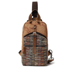 Rustic Canvas Leather Mens Sling Bags Chest Bag One Shoulder Pack for men
