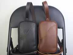 Genuine Black Leather Mens Cool Sling Pack Chest Bag Sling Bag Crossbody Pack for men