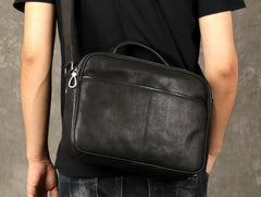 Cool Black Leather Mens Messenger Bag Work Bag Business Bag for men