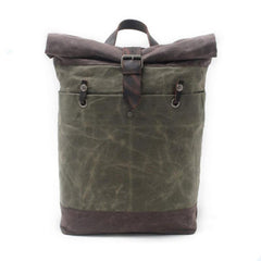 Cool Waxed Canvas Leather Mens Hiking Backpacks Canvas LaptopBackpack Canvas School Backpack for Men