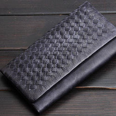 Handmade Leather Mens Cool Long Leather Wallet Trifold Clutch Wallet for Men