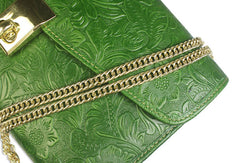 Handmade leather shoulder bag purse wallet floral leather clutch wallet for women
