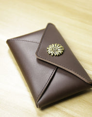 Slim Women Coffee Leather Card Wallet Minimalist Envelope Card Holder Wallet Coin Wallet For Women
