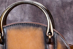 Genuine Leather Handbag Vintage Circle Bag Shoulder Bag Crossbody Bag Purse For Women - EverHandmade