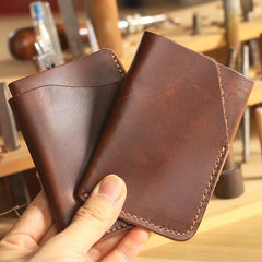Handmade Dark Brown Leather Mens Card Holder Tan Card Holder Small Card Case For Men