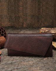 Purple Womens Vintage Leather Trifold Long Wallet - Side View