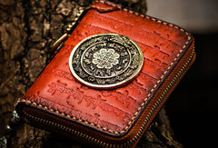 Handmade leather Mens Tibet Small biker chain wallet zipper billfold Chain Wallet for Men - EverHandmade