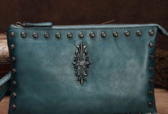 Genuine Leather Rivet Handbag Clutch Vintage Crossbody Bag Shoulder Bag Purse For Women - EverHandmade