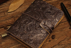 Handmade billfold Bifold Leather Trip Travel Notebook Wallet Floral Leather billfold Wallet For Men Women - EverHandmade