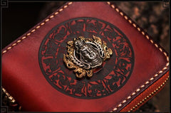 Handmade Leather Small Tooled Mens billfold Wallet Cool Chain Wallet Biker Wallets for Men