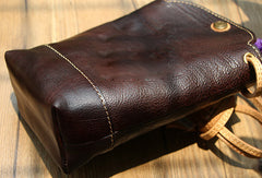 Vintage Womens Coffee Leather Shoulder Bucket Bag - Chain Detail
