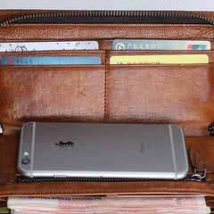 Handmade Leather Mens Cool Long Leather Wallet Zipper Phone Clutch Wallet