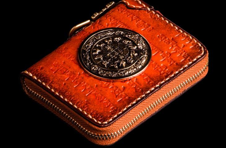 Handmade Leather Tibetan Tooled Mens billfold Wallet Cool Chain Wallet Small Biker Wallets for Men