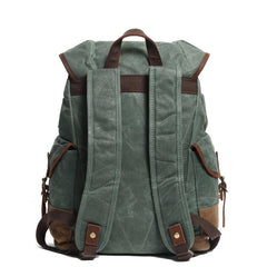 Cool Waxed Canvas Mens Casual 14'' Green Hiking Backpack Black Computer Backpack Travel Backpack College Bag for Men