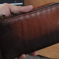Genuine Leather Mens Cool Long Leather Wallet Cards Phone Zipper Clutch Wristlet Wallet for Men