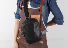 Genuine Small Black Leather Mens Cool Chest Bag Sling Bag Crossbody Pack for men