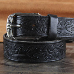 Genuine Leather Punk Rock Biker Tooled Floral Trucker Mens Belt Men Black Coffee Belt for Men