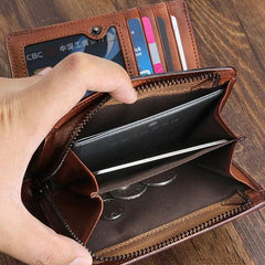 Cool Mens Small Leather Wallet Men Zipper billfold Wallets Bifold for Men