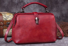 Handmade Green Leather Handbag Vintage Doctor Bag - Stitching Detail
