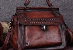 Vintage Leather Handbag Purse Rivet Shoulder Bag Purse For Women - EverHandmade