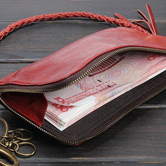 Handmade Mens Cool Long Leather Chain Wallet Cards Biker Trucker Wristlet Wallet