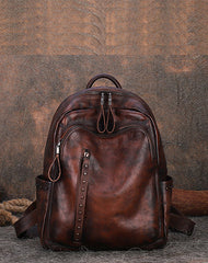 Best Black Gray Leather Rucksack Womens Vintage School Backpack With Rivet Leather Backpack Purse