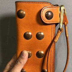 Handmade Leather Biker Wallet Long Mens Cool Chain Wallet Trucker Wallet with Chain
