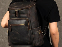 Leather Mens Cool Backpack Large Coffee Travel Backpack School Backpack for men