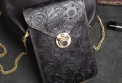 Handmade phone leather shoulder purse bag wallet flowral leather billfold wallet for men women - EverHandmade