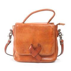 Small Brown Leather Satchel Flap Over Crossbody Bag - Annie Jewel