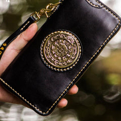 Handmade Leather Tibetan Mens Chain Biker Wallets Cool Leather Wallets Long Wallets for Men