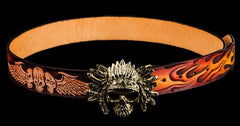 Handmade Cool Brown Leather Tooled Skull Mens Belt Leather Men Belt for Men