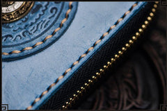 Handmade Leather Tibetan Mens billfold Wallet Cool Chain Wallet Biker Wallet for Men