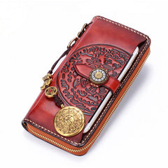 Handmade Leather Mens Chain Biker Wallet Cool Leather Wallet Long Phone Wallets for Men