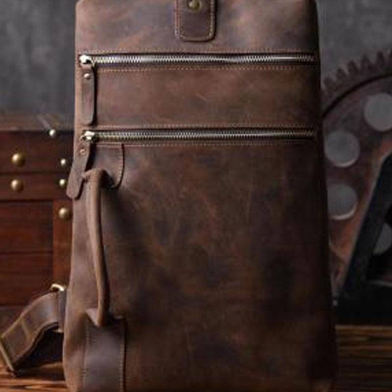 Genuine Leather Mens Cool Chest Bag Sling Bag Crossbody Bag Travel Bag Hiking Bag for men
