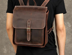 Leather Mens Cool Backpack Messenger Bag Coffee Travel Backpack Hiking Backpack for men