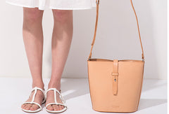Handmade Leather shoulder bag bucket bag beige for women leather shoulder bag - EverHandmade