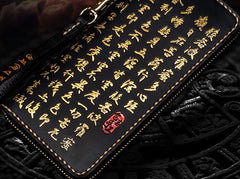 Handmade Leather Mens Chinese Handwriting Biker Chain Wallet Cool Leather Wallets Long Wallets for Men