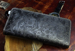Handmade Long Leather Wallet Floral Bifold Leather Purse Wallet Clutch For Men Women