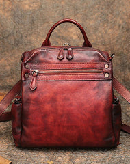 Vintage Leather Rucksack Womens School Backpack Ladies Leather Backpack Purses