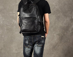 Leather Black Mens Cool Backpack Large Travel Backpack Hiking Backpack for men
