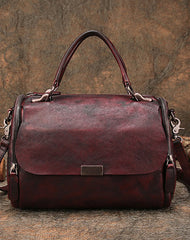 Black Gray Vintage Womens Leather Handbag Purse - Side View