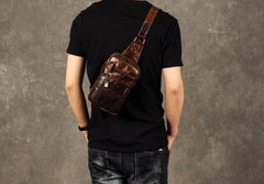 Leather Mens Cool Chest Bag Sling Bag Crossbody Sling Bags for men