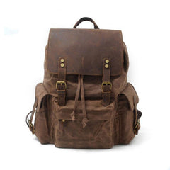 Waxed Canvas Leather Mens Hiking Backpacks Canvas Travel Backpack School Backpack for Men