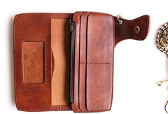 Handmade leather biker trucker wallet leather chain men Brown long wallet - EverHandmade
